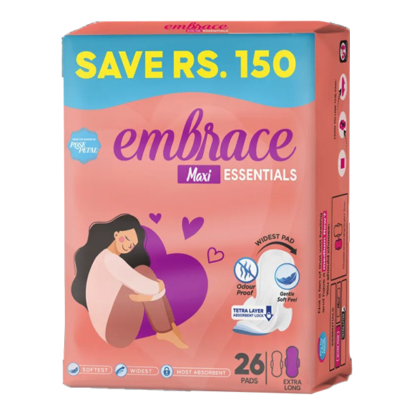 Embrace Essentials Maxi Pads Value Pack Extra Long 26 Pieces Rs.150/- Off 100g