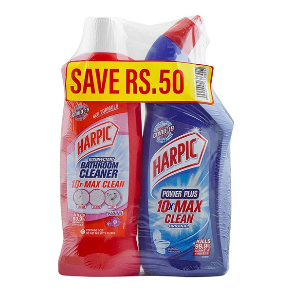Harpic (Power Plus Original 700ml + Bathroom Cleaner Floral 450ml) 1 Set