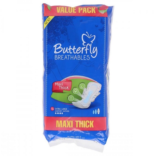 Butterfly Sanitary Pads Breathable Maxi Net Mesh Extra Long 16 Pieces