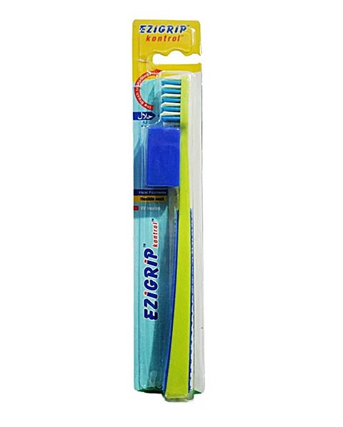 Ezigrip Kontrol Soft Toothbrush Flexible Neck UV Treated Blue & Yellow 1 Piece