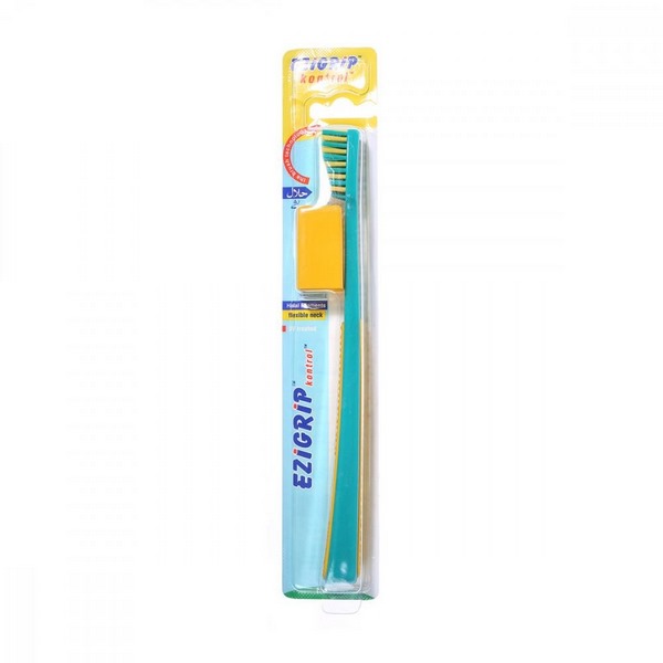 Ezigrip Kontrol Hard Toothbrush Flexible Neck UV Treated Green & Yellow 1 Piece