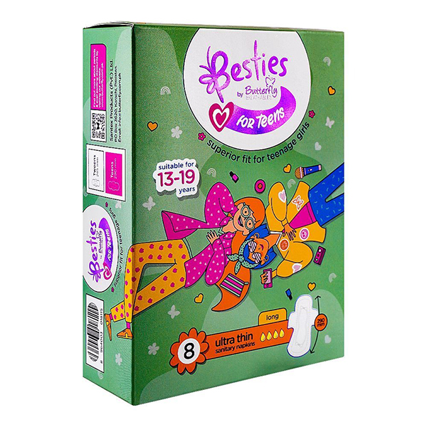 Butterfly Besties for Teens Ultra Thin Sanitary Napkins Long 8 Pieces
