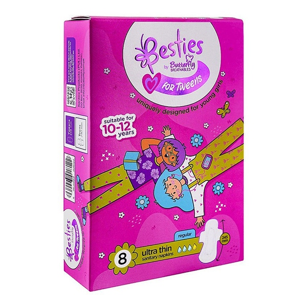 Butterfly Besties for Tweens Ultra Thin Sanitary Napkins Regular 8 Pieces