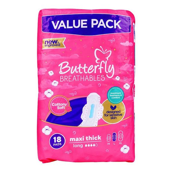 Butterfly Breathables Cottony Soft Maxi Thick Long Pads 18 Pieces