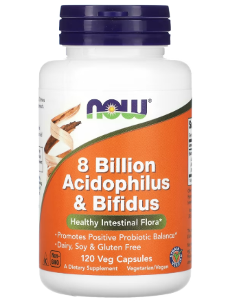 NOW 8 BILLION ACIDOPHILUS & BIFIDUS 120VEG CAPSULES
